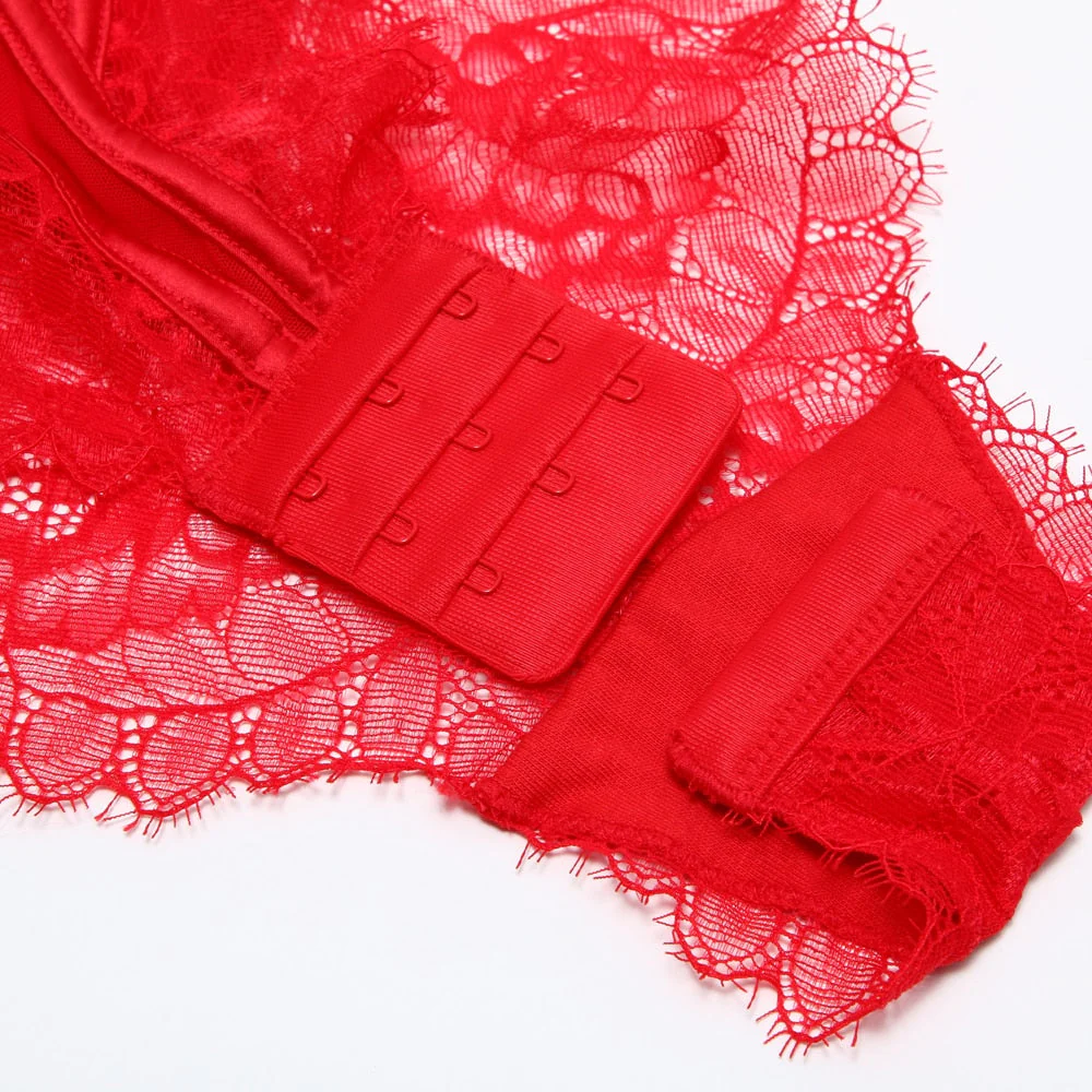 Bodysuit Women Push Up Red Strappy Cup Eyelash Lace Floral Pattern Padded Underwire Lingerie Women Shapewear High Quality - Image 4