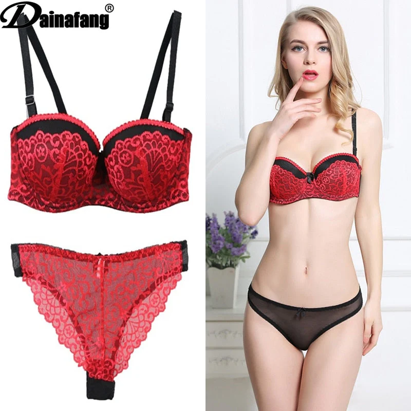 Wholesale VS New Sexy Bras Sets Push Up Lace V ABC Cup Pink White Female Lingerie Underwear For Girls - Image 4